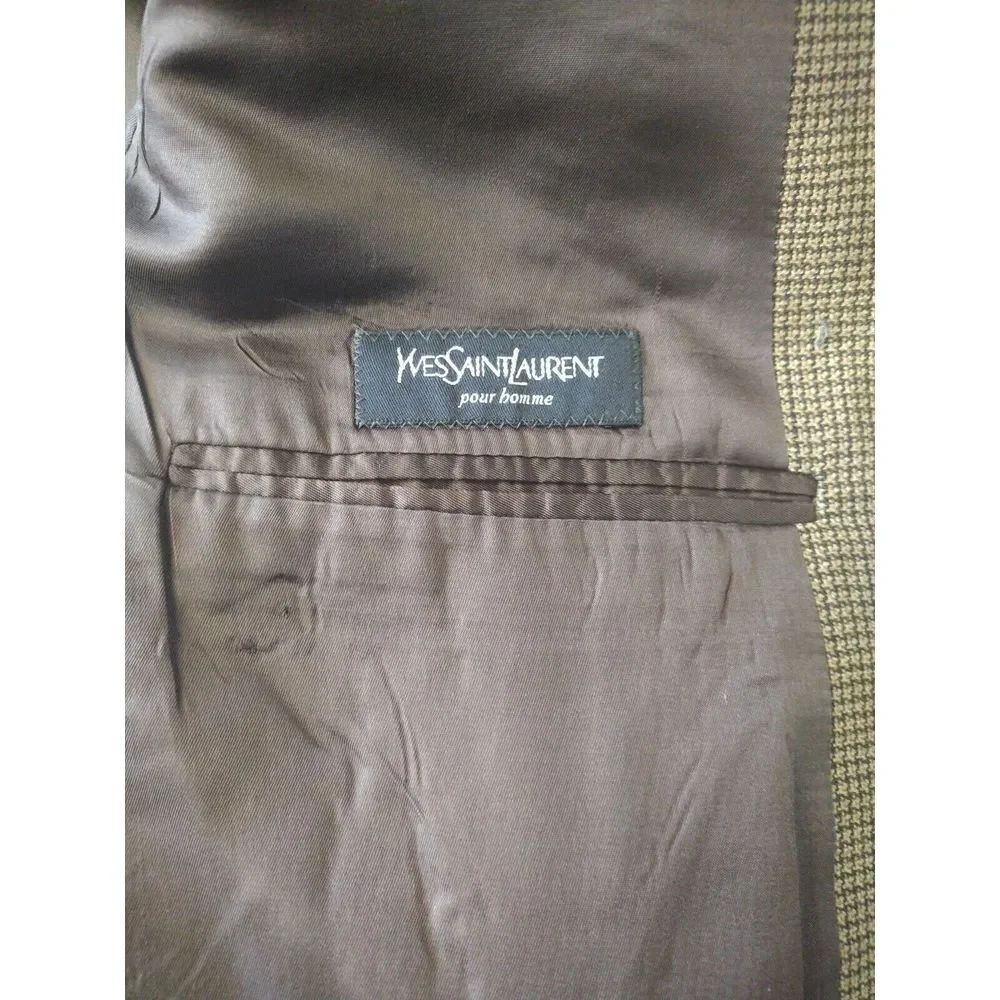 Yves Saint Laurent Jacket Blazer Men 44R‎ Brown Black 3 Button Double Vent Wool